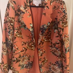 Carolina Belle Coral Floral Blazer with Multicolor Blooms